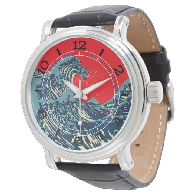 De grote Hokusai golf in levendige stijl wijzerpla Horloge (Gekanteld)