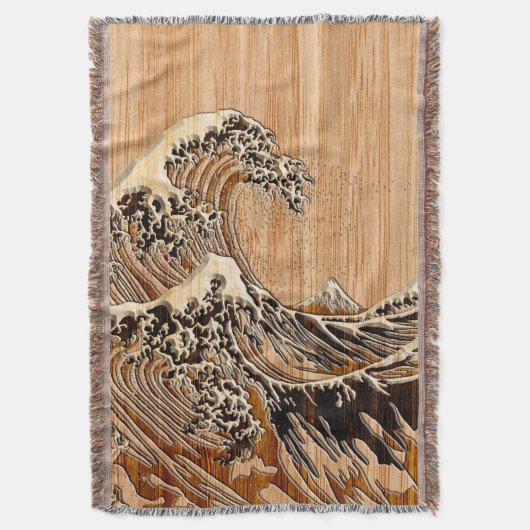 De grote Hokusai Wave Bamboo Wood Style decor Deken (Voorkant Verticaal)