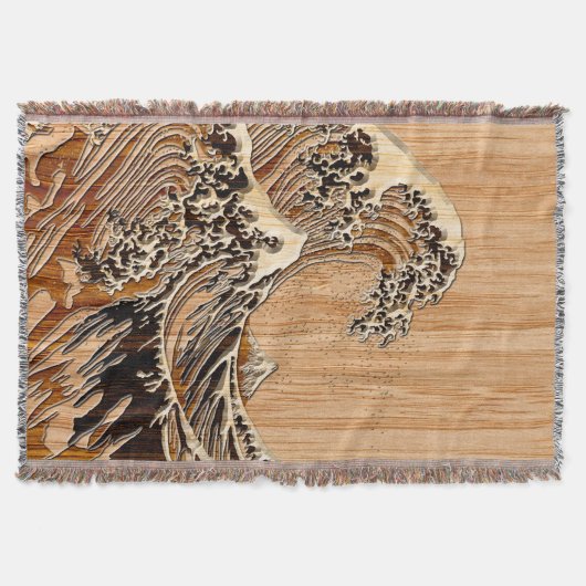 De grote Hokusai Wave Bamboo Wood Style decor Deken (Voorkant)