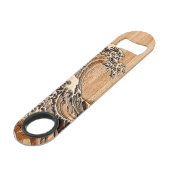De grote Hokusai Wave Bamboo Wood Style decor Speed Flessenopener (Achterkant Gekanteld)