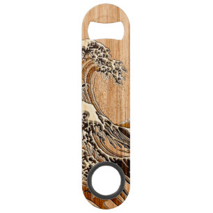 De grote Hokusai Wave Bamboo Wood Style decor Speed Flessenopener