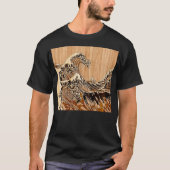 De grote Hokusai Wave Bamboo Wood Style decor T-shirt (Voorkant)