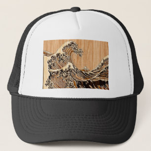 De grote Hokusai Wave Bamboo Wood Style decor Trucker Pet
