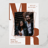 De grote Initialen van de Rust Moderne Foto sparen Folie Uitnodiging (Voorkant)