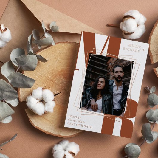 De grote Initialen van de Rust Moderne Foto sparen Folie Uitnodiging