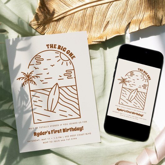 De grote | Jongen's 1e Surf Beach Verjaardag Kaart