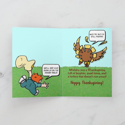 De grote kalkoen jaagt op een rare Thanksgiving Feestdagen Kaart (Binnen)