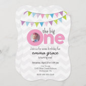 De grote meisjes eerste verjaardag kaart (Voorkant / Achterkant)