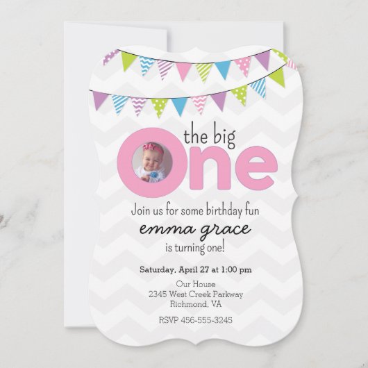 De grote meisjes eerste verjaardag kaart (Voorkant)