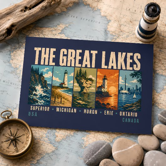 De Grote Meren Landmark Illustratie Vintage Briefkaart