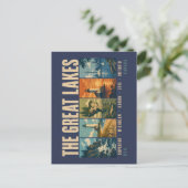 De Grote Meren Landmark Illustratie Vintage Briefkaart (Staand voorkant)