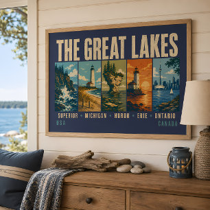 De Grote Meren Landmark Illustratie Vintage Poster