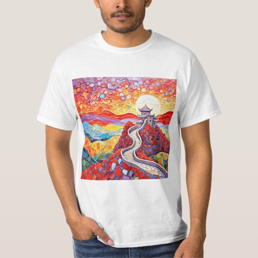 De Grote Muur bij zonsondergang T-shirt (Voorkant)