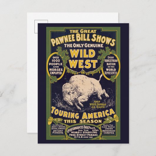 De grote Pawnee Bill Shows,  Circus Poster Briefkaart (Voorkant / Achterkant)