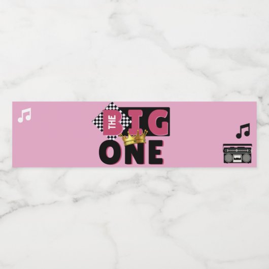 De grote| PINK Retro Hip Hop 1st verjaardag Waterfles Etiket (Enkel label)