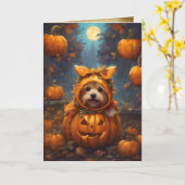De grote pompoen pup, Schattigee Halloween groet Kaart (Gele Bloem)