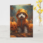 De grote pompoen puppy, Schattigee Halloween groet Kaart (Gele Bloem)