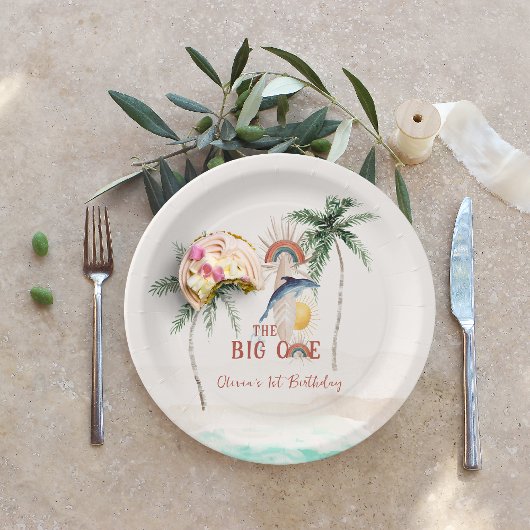 De grote | Retro Summer Surf Birthday Papieren Bordje