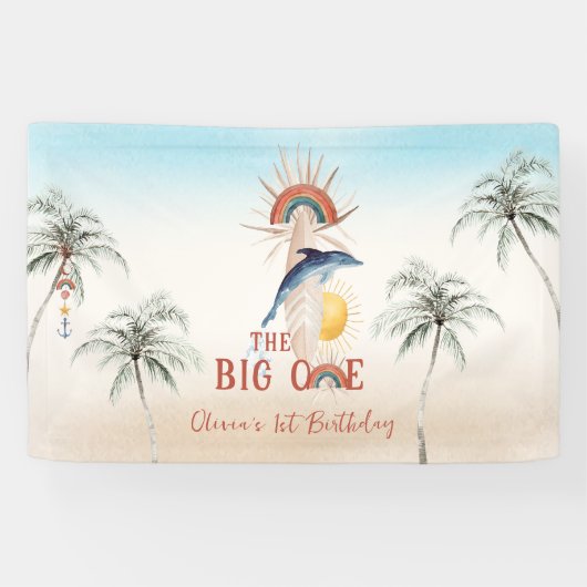 De grote | Retro Summer Surf Birthday Spandoek (Horizontaal)