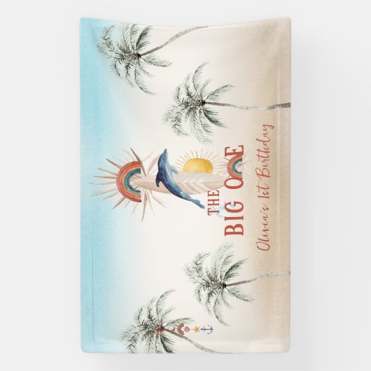 De grote | Retro Summer Surf Birthday Spandoek (Verticaal)