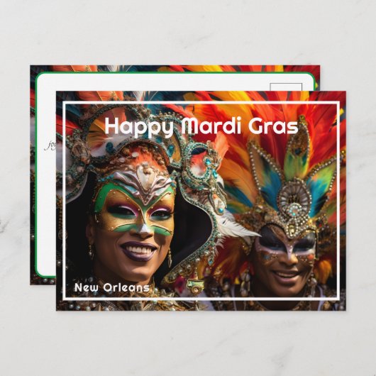💜💛De Grote Revelry: Mardi Gras Magic Briefkaart (Voorkant / Achterkant)