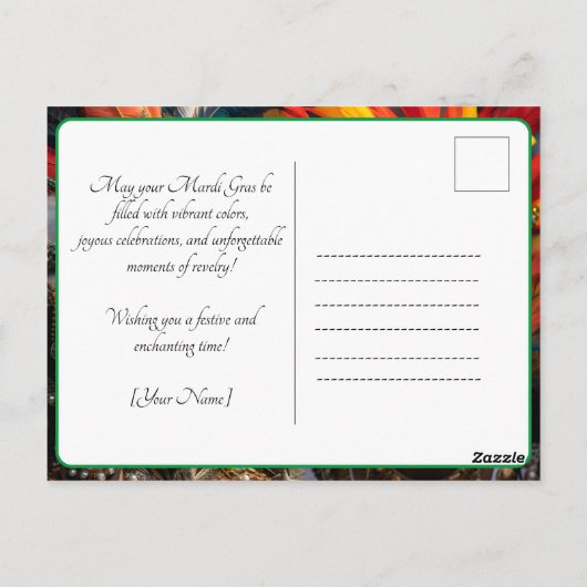 💜💛De Grote Revelry: Mardi Gras Magic Briefkaart (Achterkant)