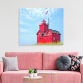 De grote rode vuurtoren van Holland Michigan Canvas Afdruk (Insitu (Woonkamer))