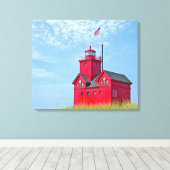De grote rode vuurtoren van Holland Michigan Canvas Afdruk (Insitu (Houten vloer))