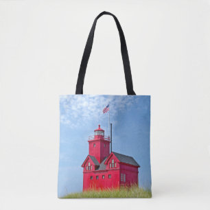 De grote rode vuurtoren van Holland Michigan Tote Bag