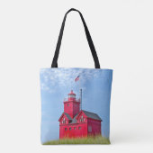 De grote rode vuurtoren van Holland Michigan Tote Bag (Achterkant)