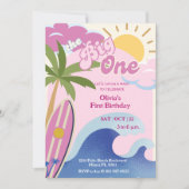 De grote roze retro surfen eerste verjaardag kaart (Voorkant)