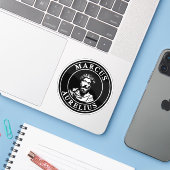 De grote stoïcijn Marcus Aurelius (wit) Sticker (Laptop met iPhone)