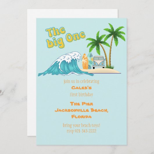 De Grote, Strand en surf verjaardagsthema feest Kaart (Voorkant / Achterkant)