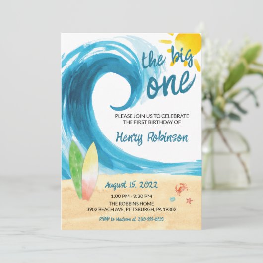 De grote Surfer eerste verjaardag Kaart (Staand voorkant)