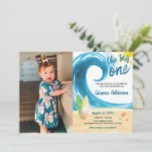 De grote Surfer eerste verjaardag uitnodiging (Staand voorkant)