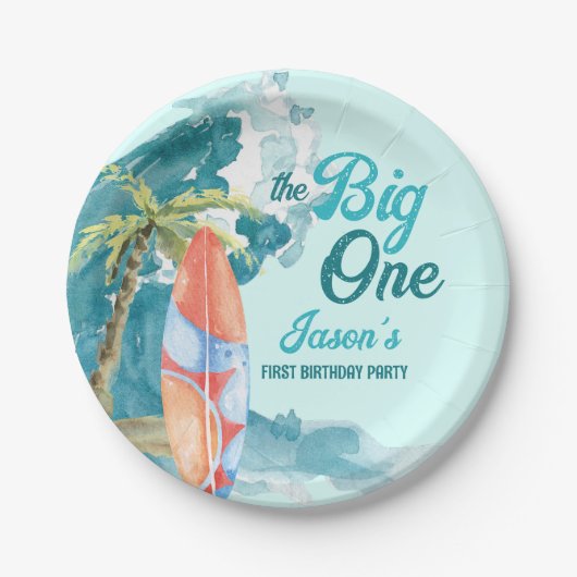 De grote surfwedstrijd op 1 verjaardag papieren bordje (Voorkant)