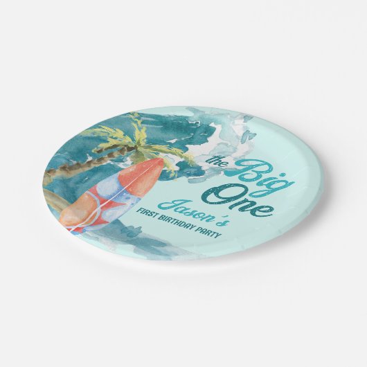 De grote surfwedstrijd op 1 verjaardag papieren bordje (Gekanteld)