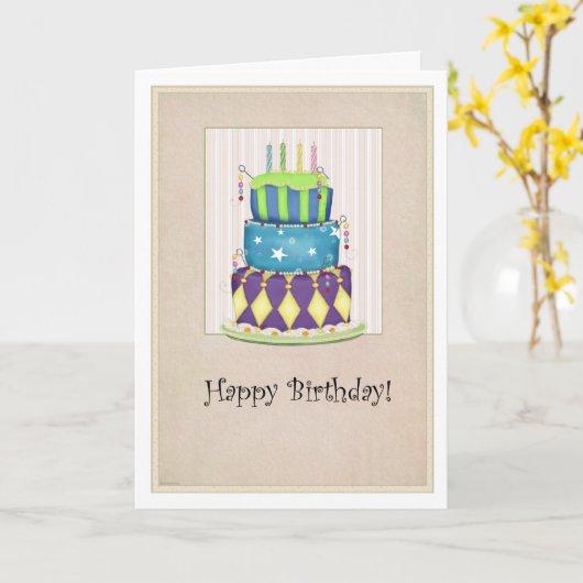 De grote taart verjaardag Kaart (Gele Bloem)