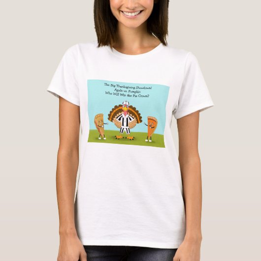 De Grote Thanksgiving Showdown Pumpkin en Apple T-shirt (Voorkant)