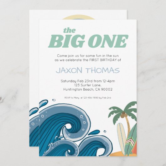 De grote uitnodiging van de eerste verjaardag (Voorkant / Achterkant)