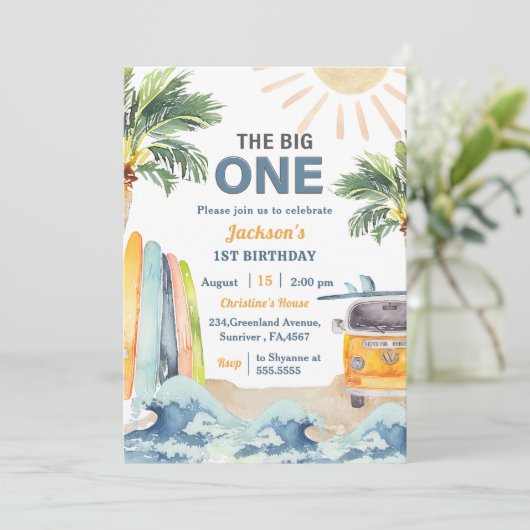 De grote uitnodiging van één Surf om de 1e verjaar (Staand voorkant)