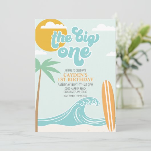 De grote uitnodiging van één Surf om de 1e verjaar (Staand voorkant)