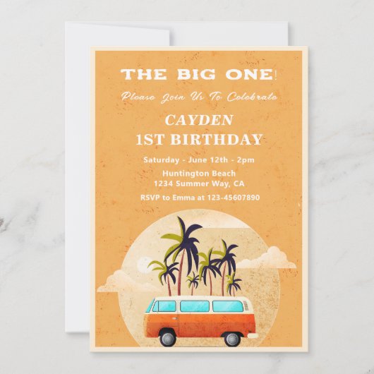 De grote uitnodiging van één Surf om de 1e verjaar (Voorkant)