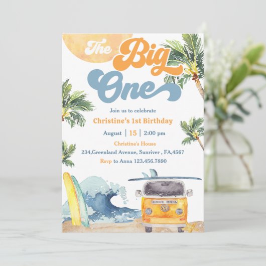 De grote uitnodiging van één Surf om de 1e verjaar (Staand voorkant)