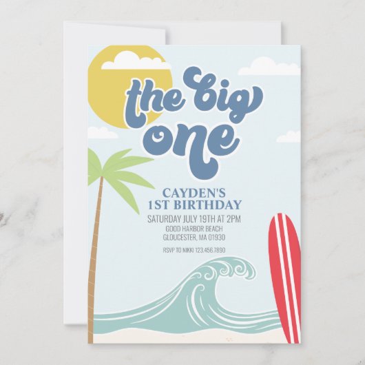 De grote uitnodiging van één Surf om de 1e verjaar (Voorkant)