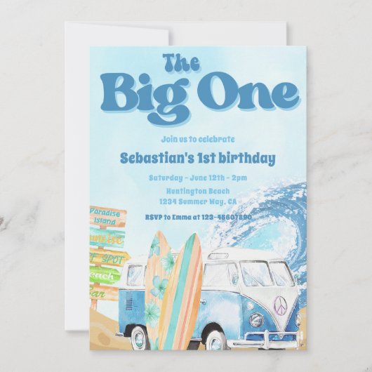De grote uitnodiging van één Surf om de 1e verjaar (Voorkant)