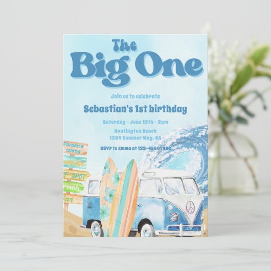 De grote uitnodiging van één Surf om de 1e verjaar (Staand voorkant)