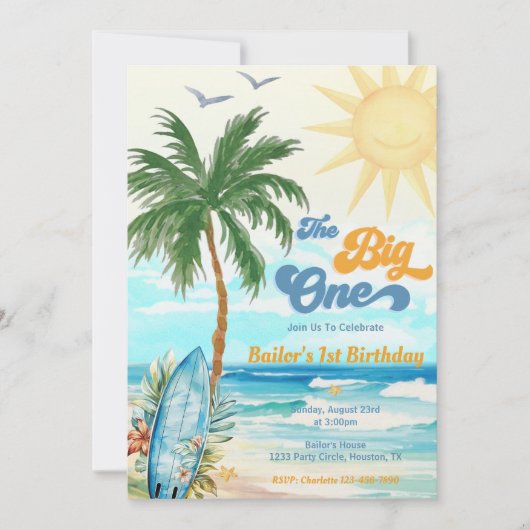 De grote uitnodiging van één Surf om de 1e verjaar (Voorkant)