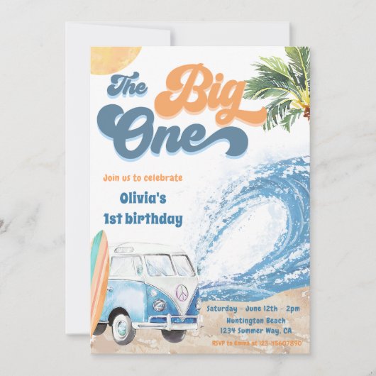 De grote uitnodiging van één Surf om de 1e verjaar (Voorkant)