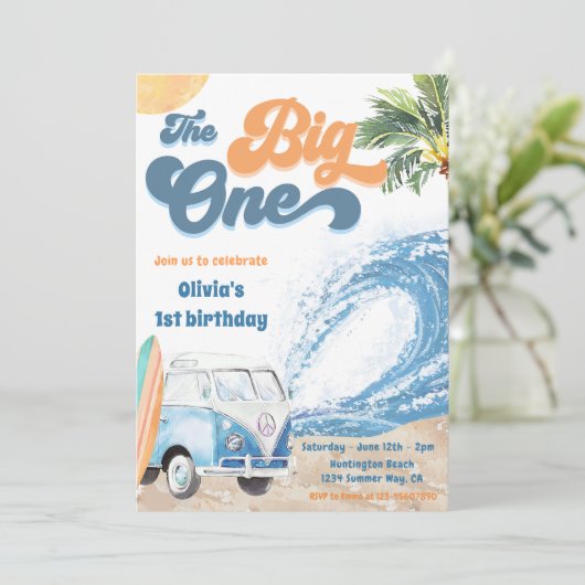 De grote uitnodiging van één Surf om de 1e verjaar (Staand voorkant)